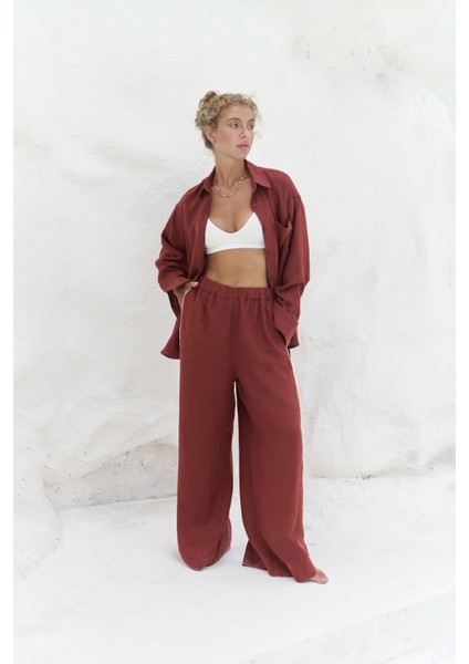 Orchidea Oversize Kiremit Keten Gömlek Takım fiyatları