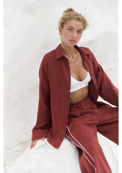 Orchidea Oversize Kiremit Keten Gömlek Takım fırsatları