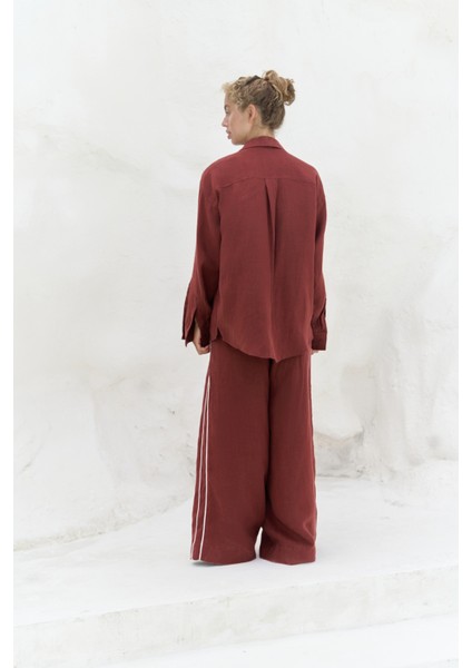 Orchidea Oversize Kiremit Keten Gömlek Takım indirimleri