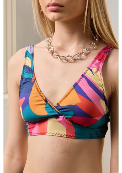 Bikini Üstü Kruvaze Model Toparlayıcı Pembe Desenli