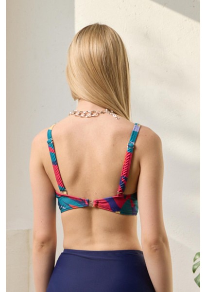 Bikini Üstü Kruvaze Model Toparlayıcı Pembe Desenli