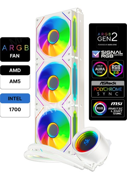 Prime V2 A-Rgb 7X120MM Fanlı 360MM Isı Dereceli Argb Sıvı Soğutmalı Beyaz Bilgisayar Kasası