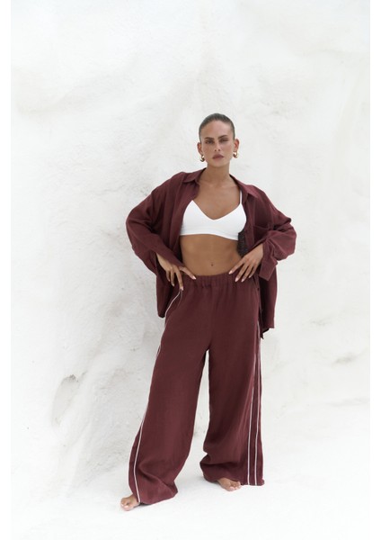 Orchidea Oversize Bordo Keten Gömlek Takım fiyatları