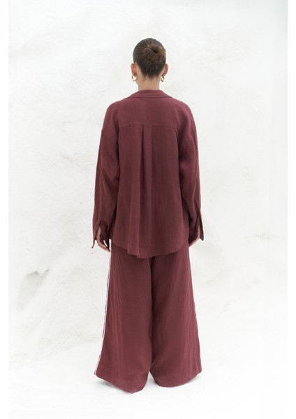 Orchidea Oversize Bordo Keten Gömlek Takım fırsatları