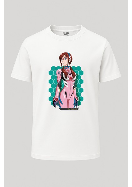 Mari Makinami Evangelion Baskılı Loose Fit Bisiklet Yaka Unisex Tişört Anime Manga