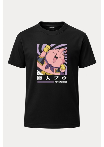 Majin Boo Dragon Ball Baskılı Loose Fit Bisiklet Yaka Unisex Siyah Tişört Anime Manga