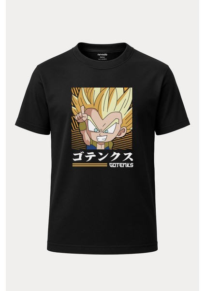 Gotenks Dragon Ball Baskılı Loose Fit Bisiklet Yaka Unisex Siyah Tişört Anime Manga