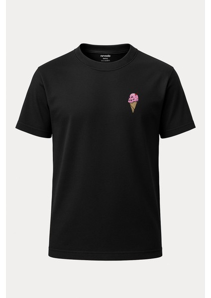 Dondurma Kurukafa Baskılı Loose Fit Bisiklet Yaka Unisex Tişört