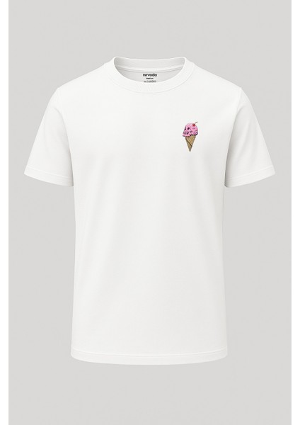 Dondurma Kurukafa Baskılı Loose Fit Bisiklet Yaka Unisex Tişört