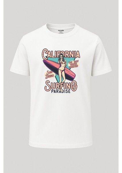 California Paradise Baskılı Loose Fit Bisiklet Yaka Unisex Tişört