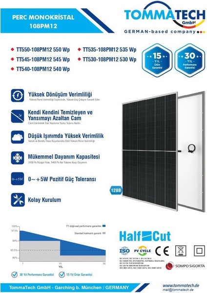 550WP 108PM M12 Hc-Mb Güneş Paneli
