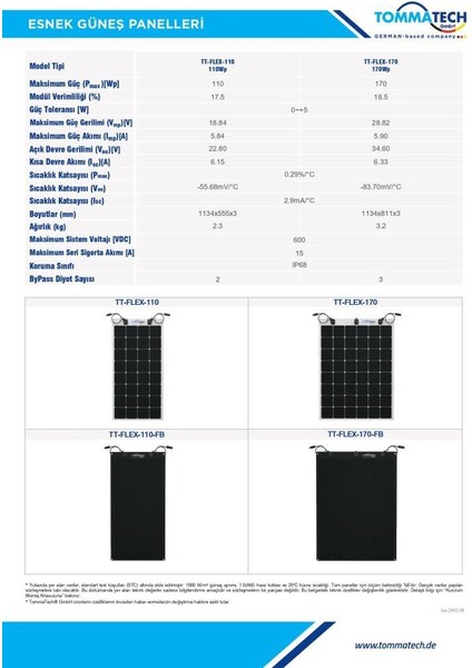 170W Flexıble (Esnek) Güneş Paneli