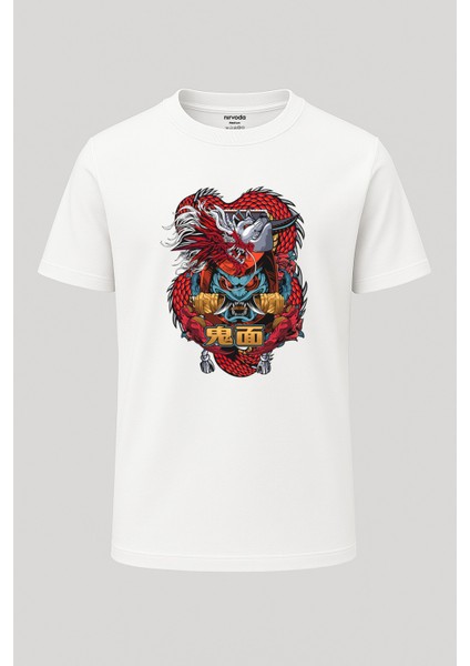 Anime Şeytan Baskılı Loose Fit Bisiklet Yaka Unisex Tişört