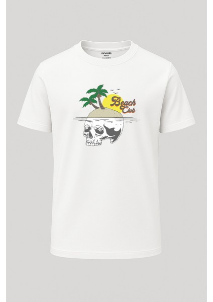 Beach Club Kurukafa Baskılı Loose Fit Bisiklet Yaka Unisex Tişört