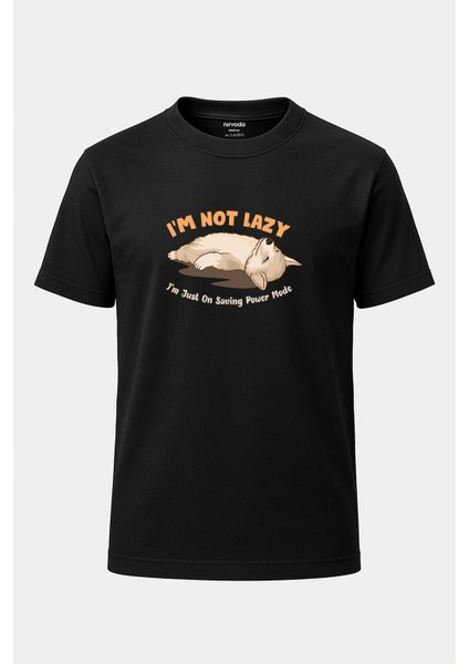 Tembel Köpek Baskılı Loose Fit Bisiklet Yaka Unisex Tişört