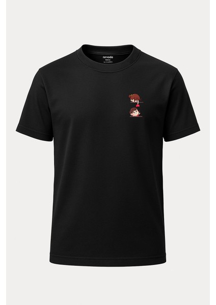 Sevimli Sevgililer Baskılı Loose Fit Bisiklet Yaka Unisex Tişört