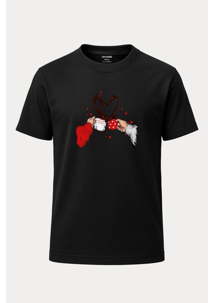 Sevgiliyle Kahve Baskılı Loose Fit Bisiklet Yaka Unisex Tişört