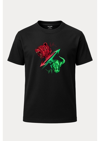 Kripto Ayı Boğa Baskılı Loose Fit Bisiklet Yaka Unisex Tişört