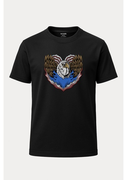 Kalp Kartalı Baskılı Loose Fit Bisiklet Yaka Unisex Tişört
