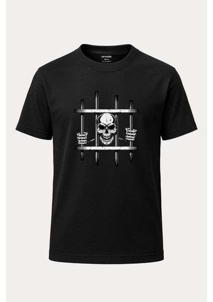 Hapis Iskelet Baskılı Loose Fit Bisiklet Yaka Unisex Tişört