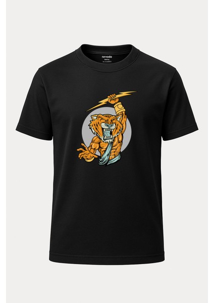 Zeus Kaplan Baskılı Loose Fit Bisiklet Yaka Unisex Tişört