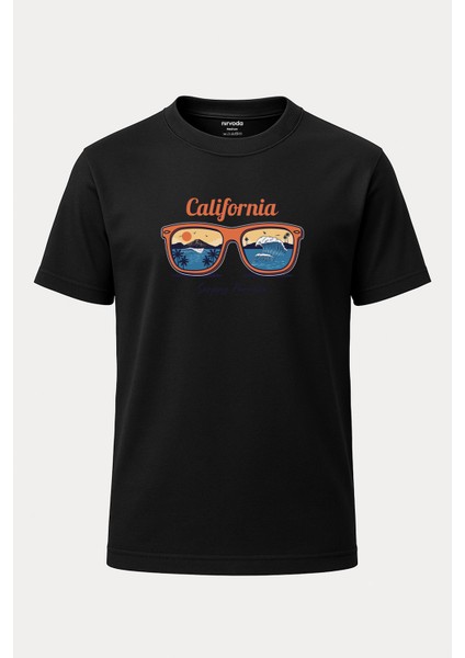 California Yazlık Baskılı Loose Fit Bisiklet Yaka Unisex Tişört