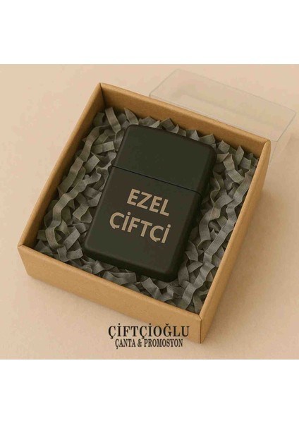 Kişiye Özel Benzinli Siyah Çakmak Hediye Kutulu