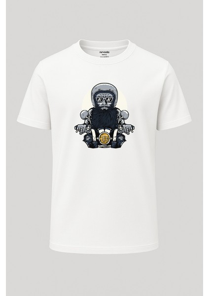 Motorcu Hipster Tarz Baskılı Loose Fit Bisiklet Yaka Unisex Tişört