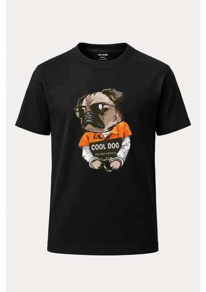 Mahkum Cool Köpek Baskılı Loose Fit Bisiklet Yaka Unisex Tişört