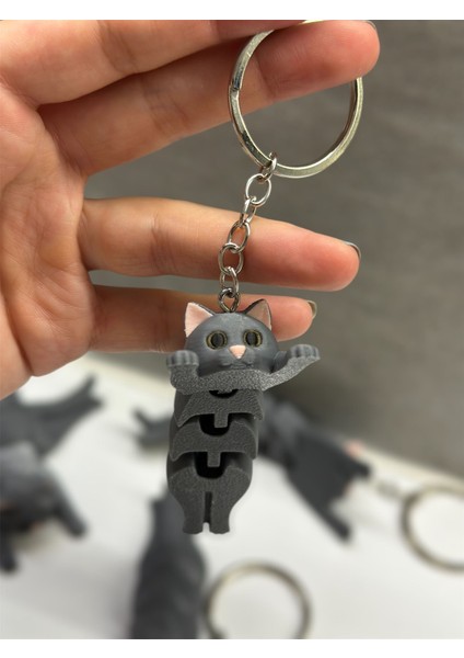 Gri Hareketli Sevimli Kedi Anahtarlık