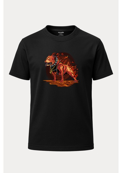 Kızıl Pitbull Köpek Baskılı Loose Fit Bisiklet Yaka Unisex Tişört