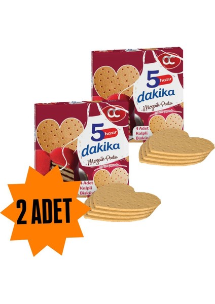 2 Adet Kalp Şekilli 5 Dakika Hazır Mozaik Pasta - 20 cm Çapında 4 Kat Kalp Şekilli Pasta Tabanı Bisküvisi