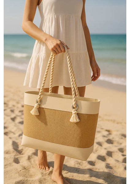 Jüt Dekoratif 2 Renkli Plaj Çantası Bohem Tarzı Çanta, Kadın Çantası modelleri