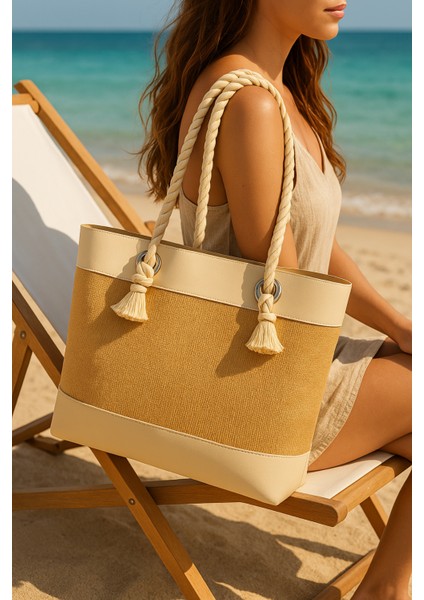 Jüt Dekoratif 2 Renkli Plaj Çantası Bohem Tarzı Çanta, Kadın Çantası fırsatları