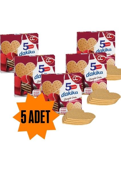 5 Adet Kalp Şekilli 5 Dakika Hazır Mozaik Pasta - 20 cm Çapında 4 Kat Kalp Şekilli Pasta Tabanı Bisküvisi