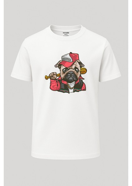 Gangster Köpek Baskılı Loose Fit Bisiklet Yaka Unisex Tişört