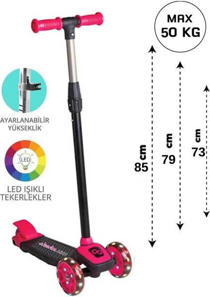 LED Işıklı 3 Tekerlekli Yükseklik Ayarlı Turuncu Çocuk Scooter