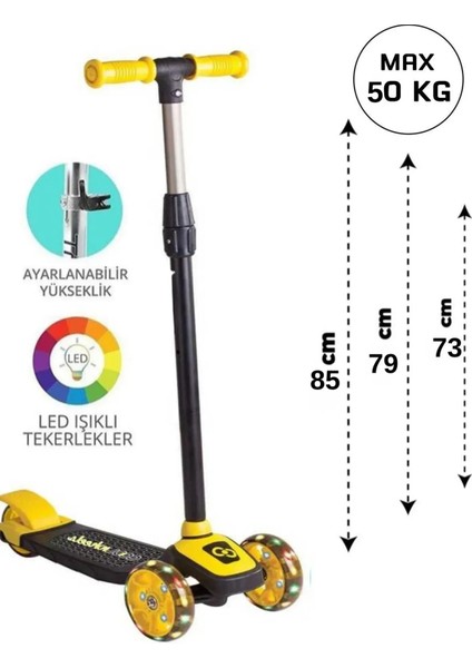 LED Işıklı 3 Tekerlekli Yükseklik Ayarlı Turuncu Çocuk Scooter