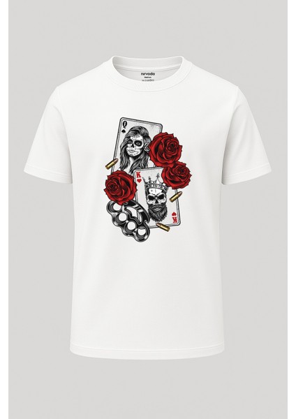 Gangsta Gotik Papaz Kız Iskambil Baskılı Loose Fit Bisiklet Yaka Unisex Tişört