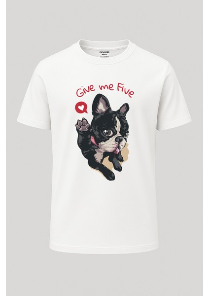 Çak Bi Beşlik Köpek Baskılı Loose Fit Bisiklet Yaka Unisex Tişört