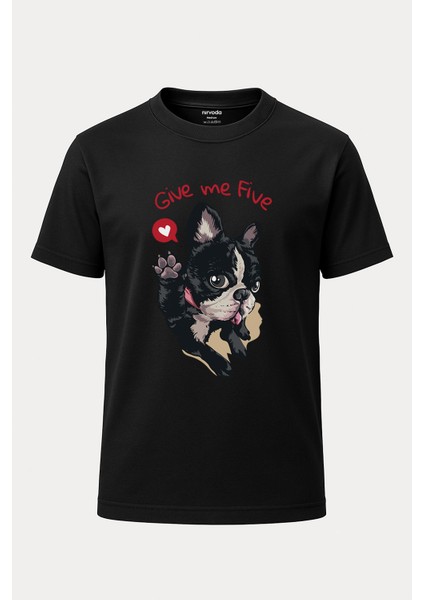 Çak Bi Beşlik Köpek Baskılı Loose Fit Bisiklet Yaka Unisex Tişört