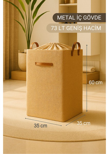 Çamaşır Sepeti Büzgülü Jüt Kapaklı Metal Çerçeveli Kirli Sepeti Çocuk Oyuncak Banyo Düzenleyici fırsatları