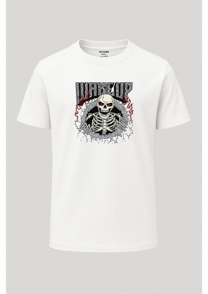 Wake Up Iskelet Baskılı Loose Fit Bisiklet Yaka Unisex Tişört