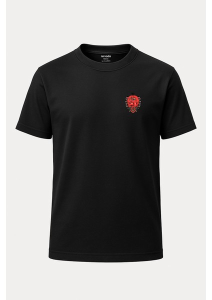 Kırmızı Boks Eldiveni Baskılı Loose Fit Bisiklet Yaka Unisex Tişört