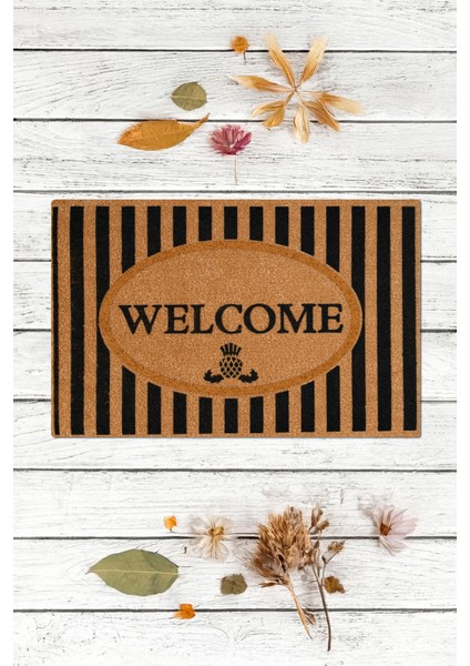 Welcome, Şeritli, Kapı Önü Paspası, Ev Eşyası Dayanıklı Uzun Ömürlü Paspas, Çeyiz Için Paspas, Kapı Önü Paspası Desenli