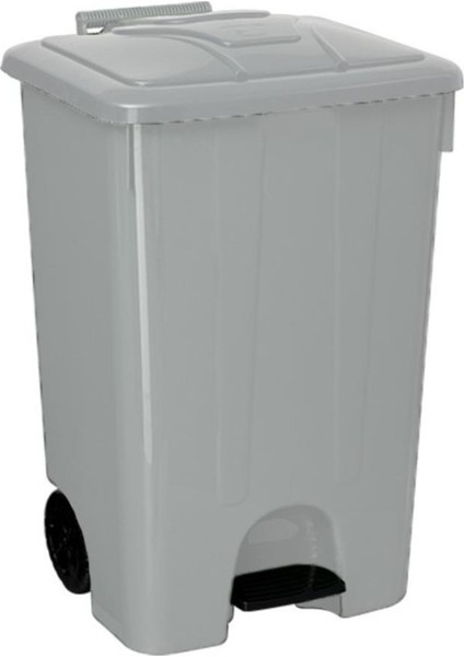 SY-4265 Gri 85 Lt Köşeli Pedallı Tekerlekli Çöp Kovası