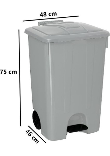 SY-4265 Gri 85 Lt Köşeli Pedallı Tekerlekli Çöp Kovası