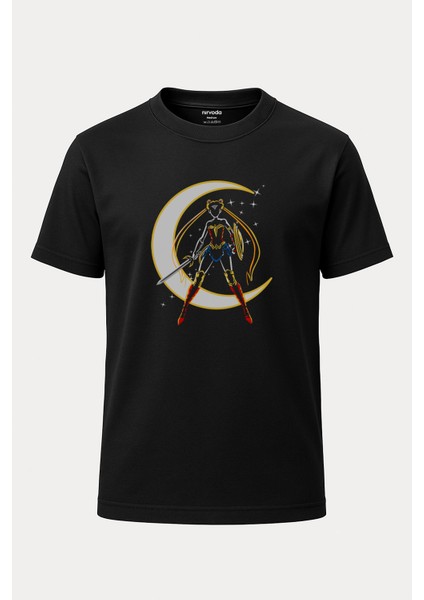 Sailor Moon Savaşçı Ay Baskılı Loose Fit Bisiklet Yaka Unisex Tişört Anime Manga