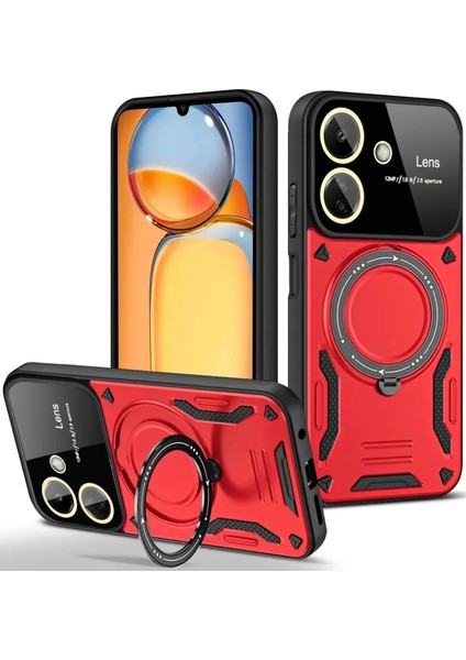Xiaomi Redmi 13C Kılıf Joy Lens Standlı Kapak - Kırmızı Dpmah