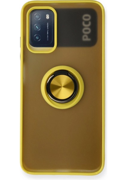 Xiaomi Redmi 9t Kılıf Montreal Yüzüklü Silikon Kapak - Sarı Dpmah